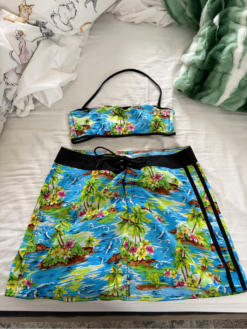 Catalina Ocean Gear Tropical  Blue Floral Bikini Top and Skirt Set